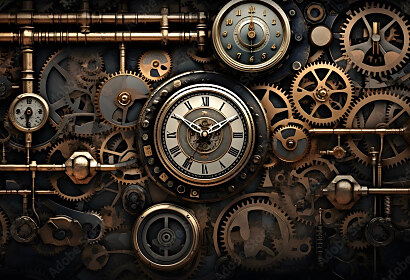 Fototapeta Steampunk s ozubenými koly a hodinami ft 709855989